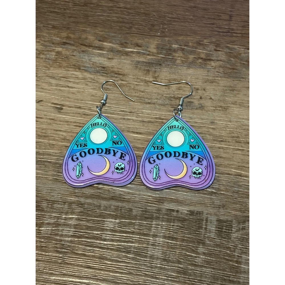 Pastel Ombre Ouija Planchette Earrings Teal Purple Gothic Spirit Board Jewelry